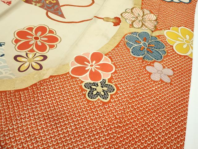平和屋本店●極上 アンティーク 大正ロマン お引きずり・お引き摺り・引き振袖 駒刺繍 几帳吉祥草花文 暈し染め 金彩 逸品 CZAA1926s5