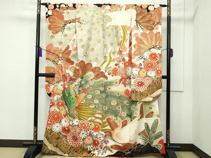 平和屋本店■極上　アンティーク　大正ロマン　振袖　駒刺繍　孔雀花文　金彩　逸品　CZAA1927s5