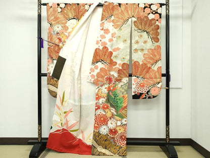 平和屋本店■極上　アンティーク　大正ロマン　振袖　駒刺繍　孔雀花文　金彩　逸品　CZAA1927s5