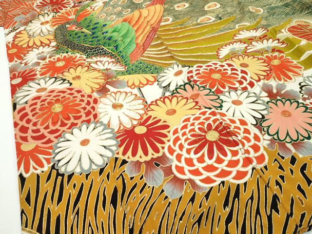 平和屋本店■極上　アンティーク　大正ロマン　振袖　駒刺繍　孔雀花文　金彩　逸品　CZAA1927s5