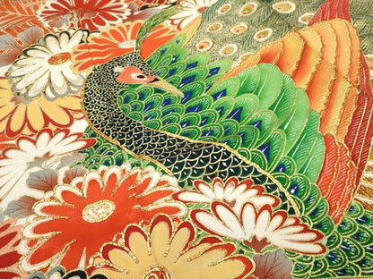 平和屋本店■極上　アンティーク　大正ロマン　振袖　駒刺繍　孔雀花文　金彩　逸品　CZAA1927s5