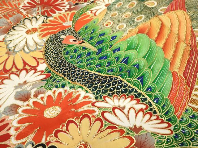 平和屋本店■極上　アンティーク　大正ロマン　振袖　駒刺繍　孔雀花文　金彩　逸品　CZAA1927s5