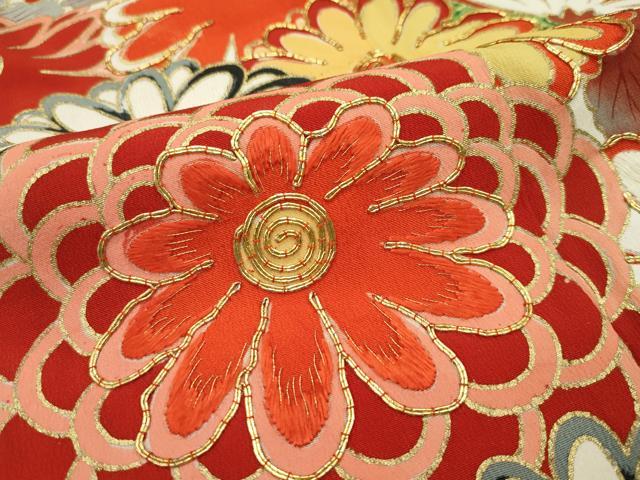 平和屋本店■極上　アンティーク　大正ロマン　振袖　駒刺繍　孔雀花文　金彩　逸品　CZAA1927s5