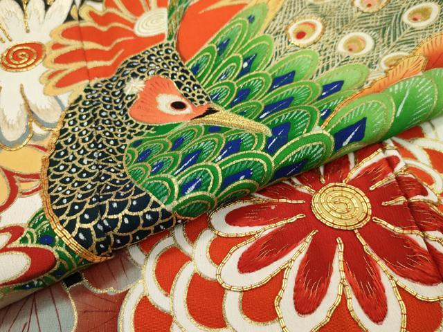 平和屋本店■極上　アンティーク　大正ロマン　振袖　駒刺繍　孔雀花文　金彩　逸品　CZAA1927s5