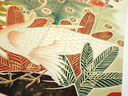 平和屋本店■極上　アンティーク　大正ロマン　振袖　駒刺繍　孔雀花文　金彩　逸品　CZAA1927s5