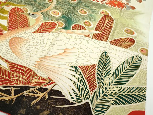 平和屋本店■極上　アンティーク　大正ロマン　振袖　駒刺繍　孔雀花文　金彩　逸品　CZAA1927s5