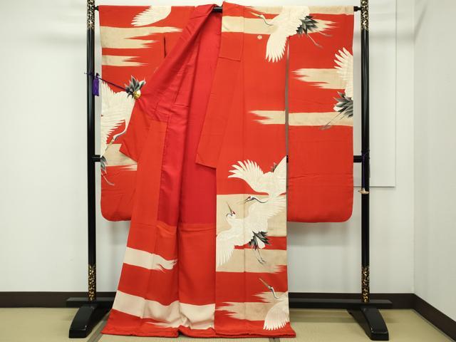 平和屋本店■極上　アンティーク　大正ロマン　お引きずり・お引き摺り・引き振袖　相良刺繍　飛鶴霞文　金糸　逸品　CZAA1928s5