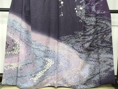 平和屋本店■極上　ブライダルファッションデザイナー・桂由美　訪問着　刺繍　草花文　暈し染め　銀通し地　逸品　CZAA1932s5