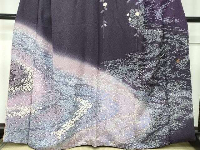 平和屋本店■極上　ブライダルファッションデザイナー・桂由美　訪問着　刺繍　草花文　暈し染め　銀通し地　逸品　CZAA1932s5