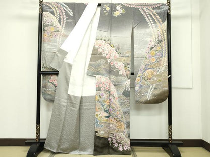 平和屋本店■極上 越後十日町の一流染匠 桐屋・翠山工房 正峰 振袖・長襦袢セット 辻が花 絞り 銀通し地 京都きもの友禅扱 逸品 CZAA1946s5