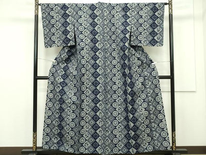 平和屋本店■極上　久留米絣　単衣　菱花丸文　綿　逸品　未使用　CZAA1948s5