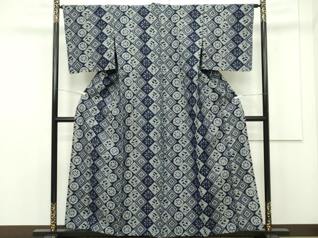 平和屋本店■極上　久留米絣　単衣　菱花丸文　綿　逸品　未使用　CZAA1948s5