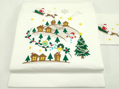 平和屋本店■極上 西陣 大光謹製 九寸名古屋帯 総刺繍 クリスマス サンタクロース トナカイ 雪だるま 銀糸 証紙付 逸品 新品 CZAA1985s5