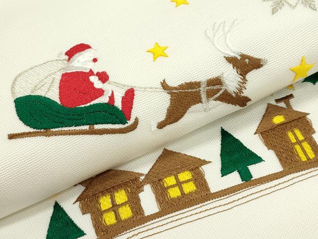 平和屋本店■極上 西陣 大光謹製 九寸名古屋帯 総刺繍 クリスマス サンタクロース トナカイ 雪だるま 銀糸 証紙付 逸品 新品 CZAA1985s5