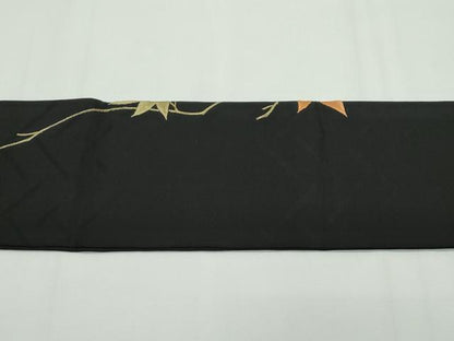 平和屋本店■極上　アンティーク　大正ロマン　九寸名古屋帯　総手刺繍　休み鳥　楓　黒地　金糸　逸品　CZAA1990s5