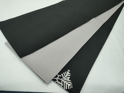 平和屋本店■極上　両面　太鼓柄袋帯　総刺繍　菱松葉　黒地　金銀糸　反端付き　逸品　CZAA1994s5