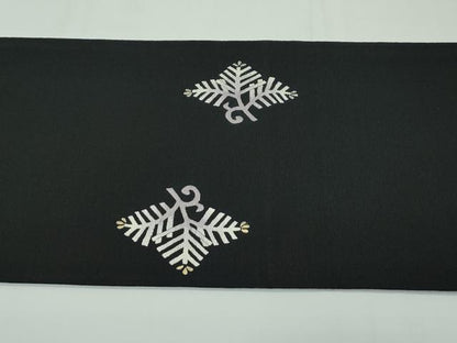 平和屋本店■極上　両面　太鼓柄袋帯　総刺繍　菱松葉　黒地　金銀糸　反端付き　逸品　CZAA1994s5