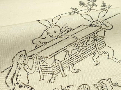 平和屋本店■極上　西陣　勝山織物謹製　六通柄袋帯　紬地　鳥獣戯画　逸品　CZAA1999s5
