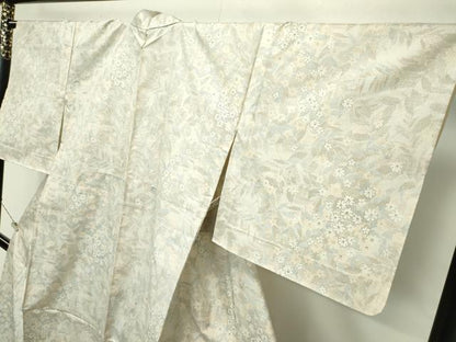 平和屋本店■極上　本場大島紬　白大島　単衣　草花文　逸品　未使用　CZAA2013s5