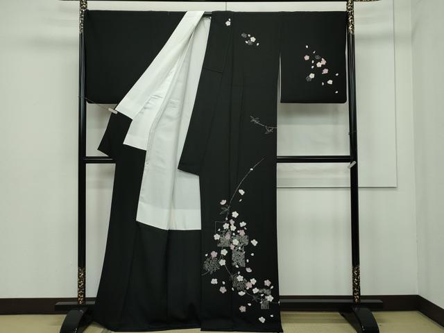 平和屋本店■極上　本加賀友禅作家　山田武志　訪問着　誰が袖舞花文　黒地　証紙付き　逸品　CZAA2014s5