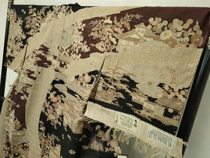 平和屋本店■極上　染織の名門　しょうざん  生紬　訪問着　風景文　金彩　証紙付き　逸品　未使用　CZAA2018s5