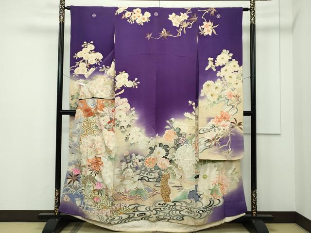 平和屋本店■極上　アンティーク　大正ロマン　振袖・掛下付き　相良刺繍　駒刺繍　草花文　暈し染め　逸品　CZAA2047s5