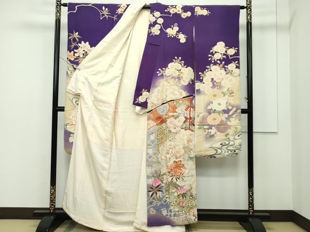 平和屋本店■極上　アンティーク　大正ロマン　振袖・掛下付き　相良刺繍　駒刺繍　草花文　暈し染め　逸品　CZAA2047s5