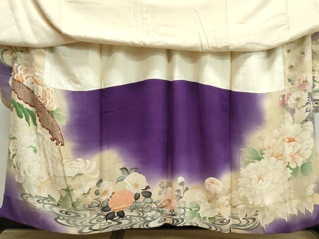 平和屋本店■極上　アンティーク　大正ロマン　振袖・掛下付き　相良刺繍　駒刺繍　草花文　暈し染め　逸品　CZAA2047s5
