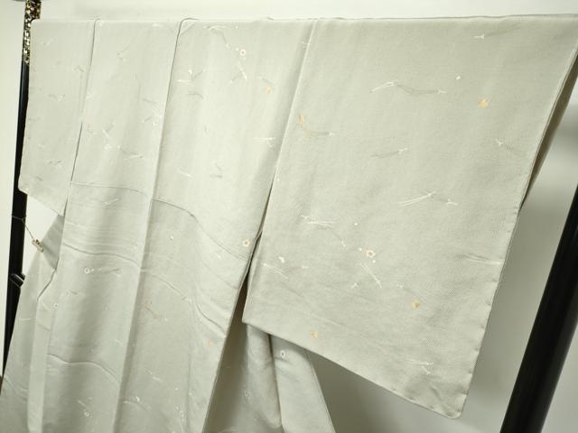平和屋本店●極上　銀座きしや　小紋　吹寄せ文　金彩　鬼しぼ縮緬　白橡色地　たとう紙付き　逸品　未使用　CZAA2049s5