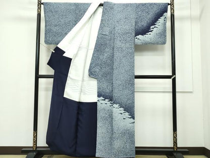 平和屋本店■極上　藍友禅作家　橋詰清貫　訪問着　たたき染め　逸品　未使用　CZAA2051s5