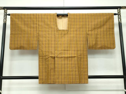 平和屋本店■極上　本場黄八丈　平織　道行コート　紬　格子柄　逸品　未使用　CZAA2062s5