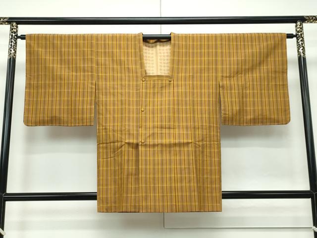 平和屋本店■極上　本場黄八丈　平織　道行コート　紬　格子柄　逸品　未使用　CZAA2062s5