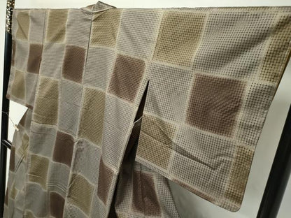 平和屋本店■極上　小紋　総刺繍　スワトウ刺繍　市松文様　逸品　未使用　CZAA2065s5