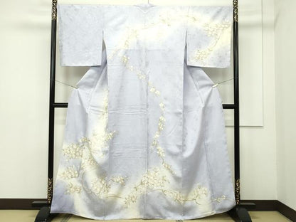 平和屋本店■極上　訪問着　総手刺繍　相良刺繍　枝桜　暈し染め　金糸　白藤色地　反端付き　逸品　未使用　CZAA2071s5