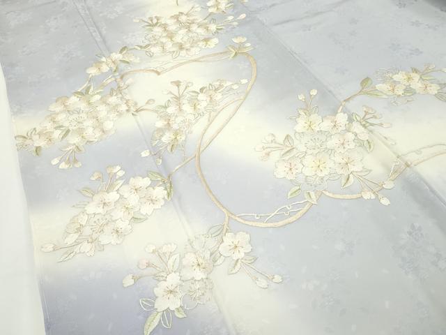 平和屋本店■極上　訪問着　総手刺繍　相良刺繍　枝桜　暈し染め　金糸　白藤色地　反端付き　逸品　未使用　CZAA2071s5