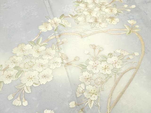 平和屋本店■極上　訪問着　総手刺繍　相良刺繍　枝桜　暈し染め　金糸　白藤色地　反端付き　逸品　未使用　CZAA2071s5