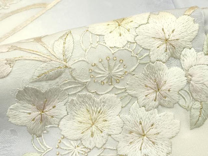 平和屋本店■極上　訪問着　総手刺繍　相良刺繍　枝桜　暈し染め　金糸　白藤色地　反端付き　逸品　未使用　CZAA2071s5