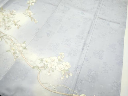 平和屋本店■極上　訪問着　総手刺繍　相良刺繍　枝桜　暈し染め　金糸　白藤色地　反端付き　逸品　未使用　CZAA2071s5