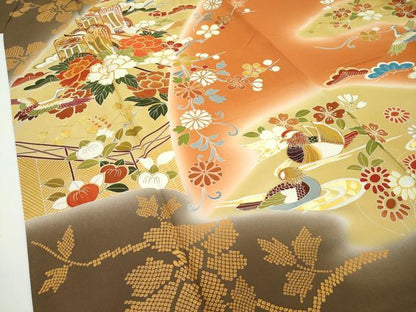 平和屋本店■極上　創業460年・千總　振袖　駒刺繍　御所車鴛鴦飛鶴花文　暈し染め　金彩　そごう扱い　反端付　逸品　未使用　CZAA2072s5