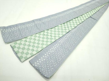 平和屋本店●極上 男性 両面 角帯 菱吉祥文 市松文様 逸品 未使用 CZAA2082s5