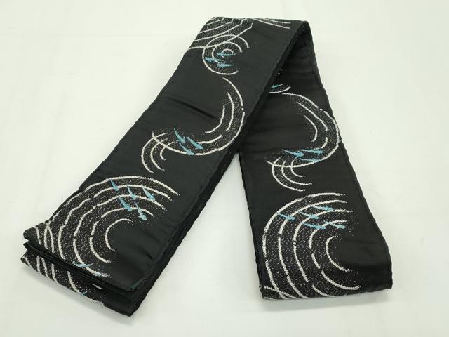 平和屋本店●極上 男性 両面 角帯 魚 市松文様 黒地 銀糸 逸品 CZAA2095s5