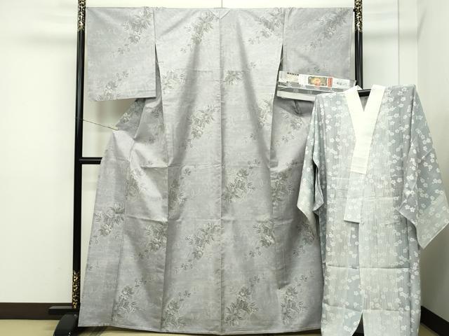 平和屋本店■極上　都喜ヱ門　本場大島紬・長襦袢セット　白大島　単衣　7マルキ　白き花に歌う　藤絹織物謹製　証紙付　逸品　CZAA2105s5