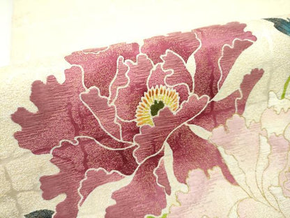 平和屋本店●極上 手描き友禅作家 腰原淳策 太鼓柄袋帯 刺繍 枝牡丹 金糸 逸品 CZAA2133s5