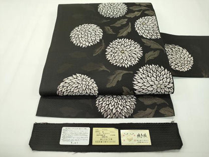 平和屋本店■極上　本場筑前博多織　博多金ラベル　八寸名古屋帯　くるり　菊　金糸　証紙付き　逸品　未使用　CZAA2141s5