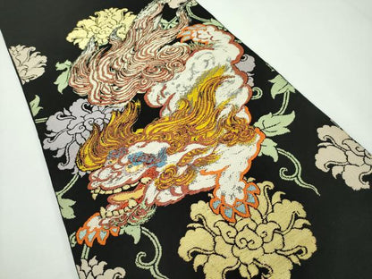 平和屋本店■最高級　龍村平蔵製　六通柄　本袋帯　唐織　雄飛錦　黒地　金銀糸　逸品　CZAA2153s5