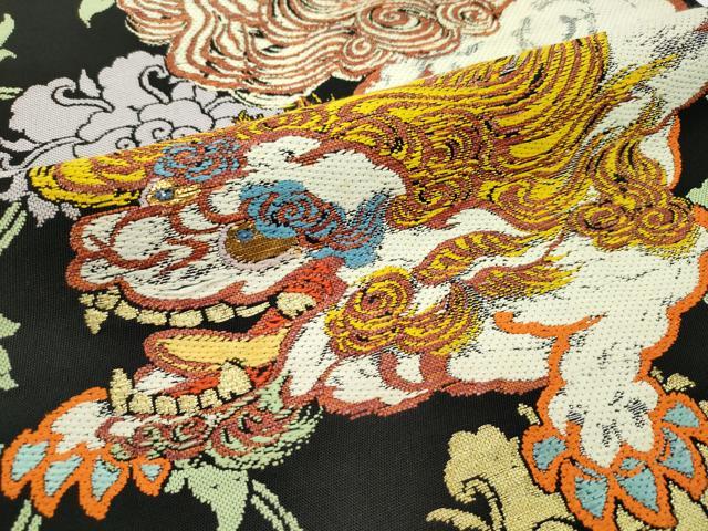 平和屋本店■最高級　龍村平蔵製　六通柄　本袋帯　唐織　雄飛錦　黒地　金銀糸　逸品　CZAA2153s5
