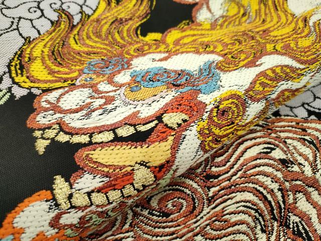 平和屋本店■最高級　龍村平蔵製　六通柄　本袋帯　唐織　雄飛錦　黒地　金銀糸　逸品　CZAA2153s5
