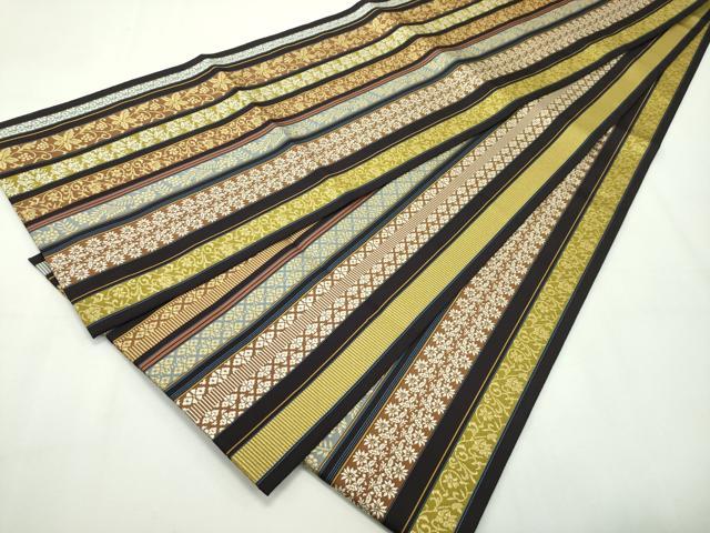 平和屋本店●極上 博多織人 黒木織物 本場筑前博多帯 両面 全通柄袋帯 博多間道 金糸 証紙付き 逸品 CZAA2156s5