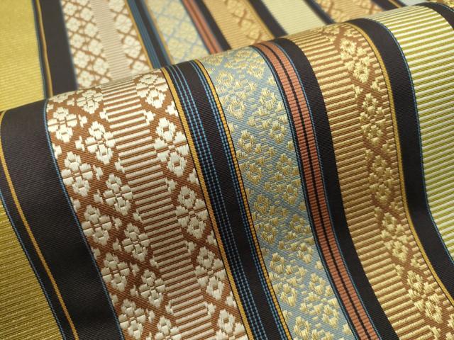 平和屋本店●極上 博多織人 黒木織物 本場筑前博多帯 両面 全通柄袋帯 博多間道 金糸 証紙付き 逸品 CZAA2156s5