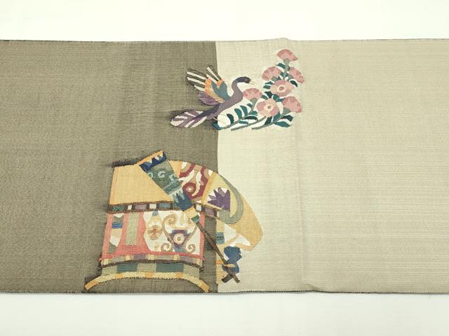 平和屋本店●極上 手織綴れ 山鹿清華 太鼓柄袋帯 埃及人物華鳥 金糸 逸品 CZAA2158s5